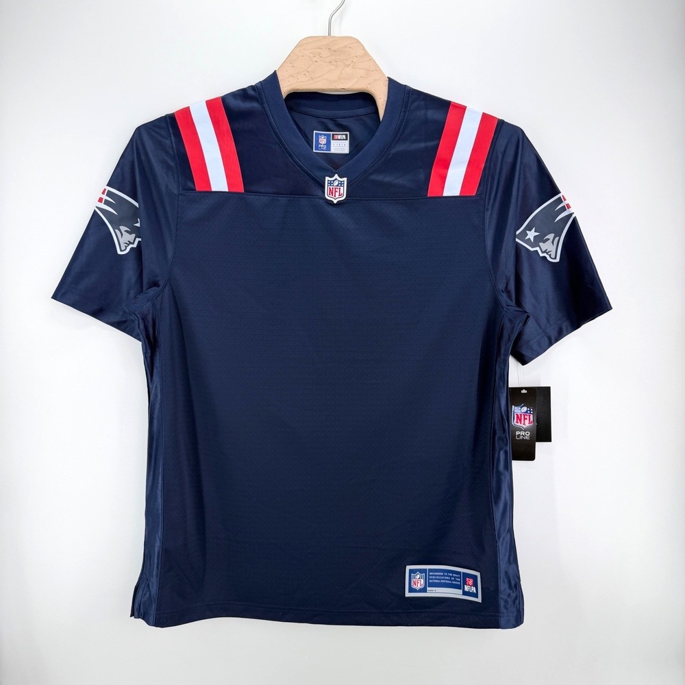 NFL Pro Line New England Patriots Blank Jersey Size L Polyester Navy Blue Sports